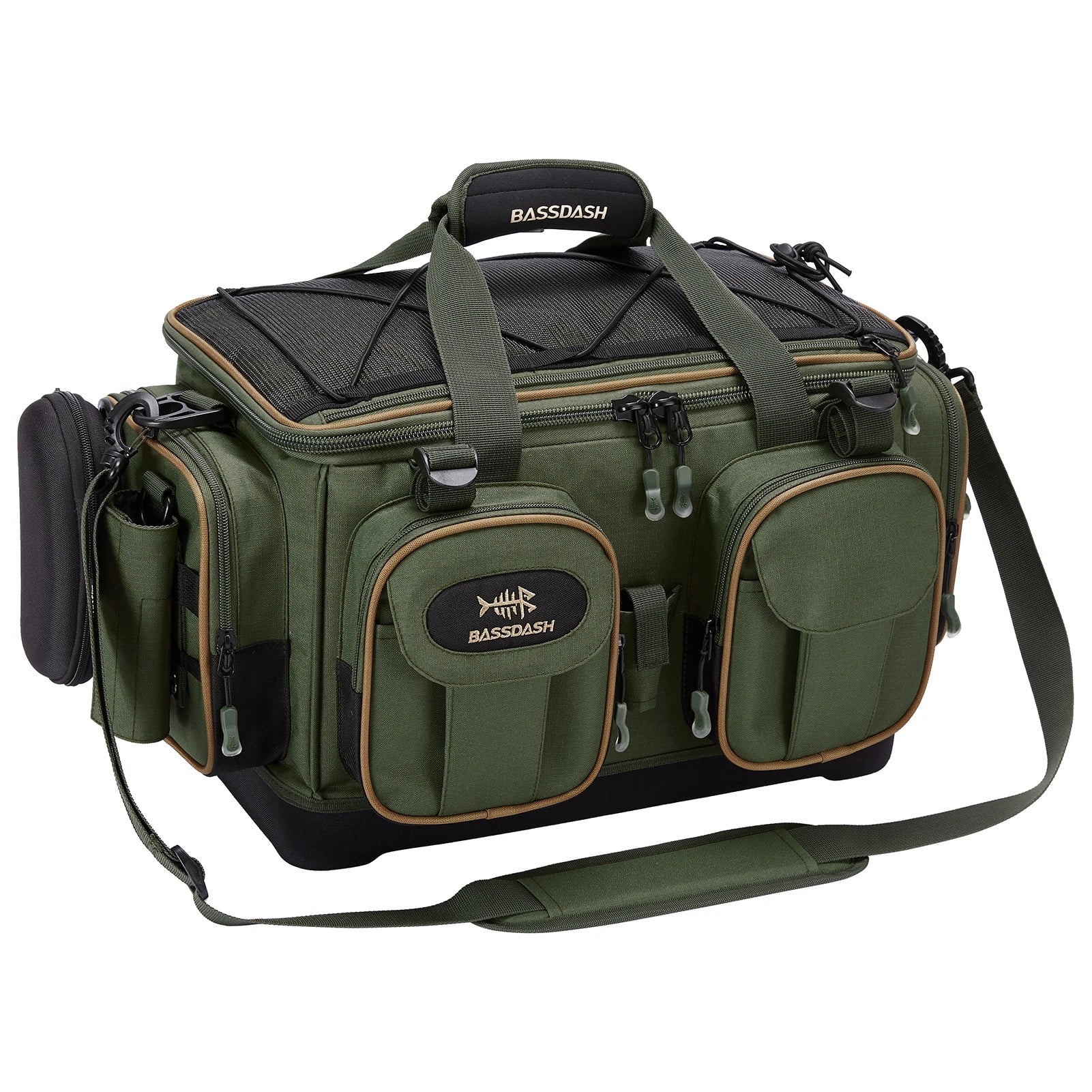 Water Resistant Lightweight Fishing Tackle Shoulder Bag by BASSDASH Durable Hard Molded Bottom Rain Cover Included - Awapuhi Camille