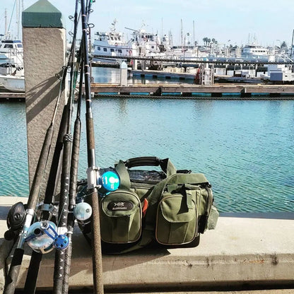 Water Resistant Lightweight Fishing Tackle Shoulder Bag by BASSDASH Durable Hard Molded Bottom Rain Cover Included - Awapuhi Camille
