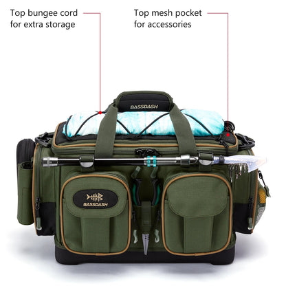 Water Resistant Lightweight Fishing Tackle Shoulder Bag by BASSDASH Durable Hard Molded Bottom Rain Cover Included - Awapuhi Camille