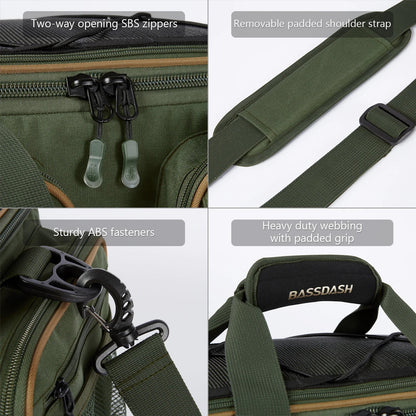 Water Resistant Lightweight Fishing Tackle Shoulder Bag by BASSDASH Durable Hard Molded Bottom Rain Cover Included - Awapuhi Camille